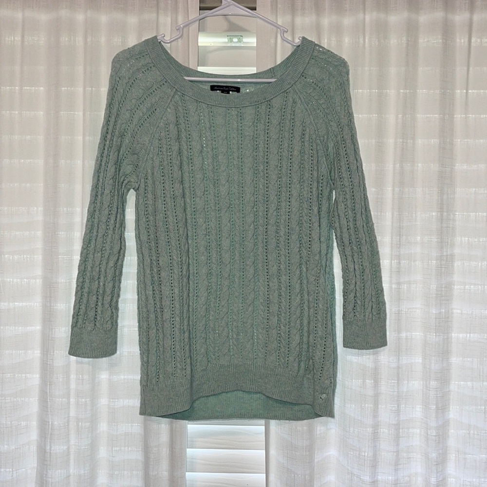 American Eagle 3/4 Sleeve Cable Knit Sweater Mint Size Medium
